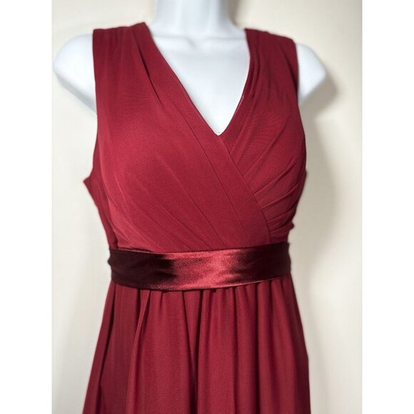 AZAZIE Burgundy Bridesmaid Wedding Dress V-Neck Tie Waist Maxi Dress Size A10 - Picture 3 of 6